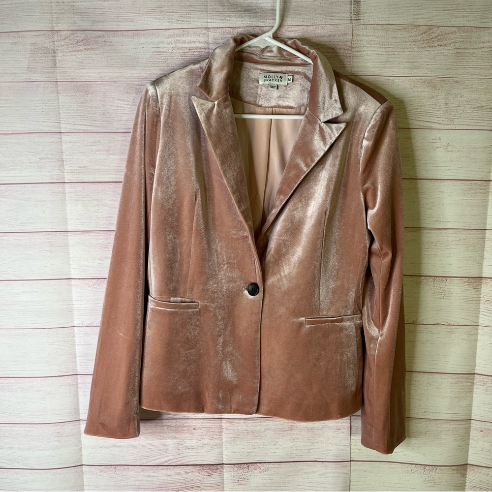 Molly Bracken Pink Crush Velvet Single Button Blazer Jacket Size Medium